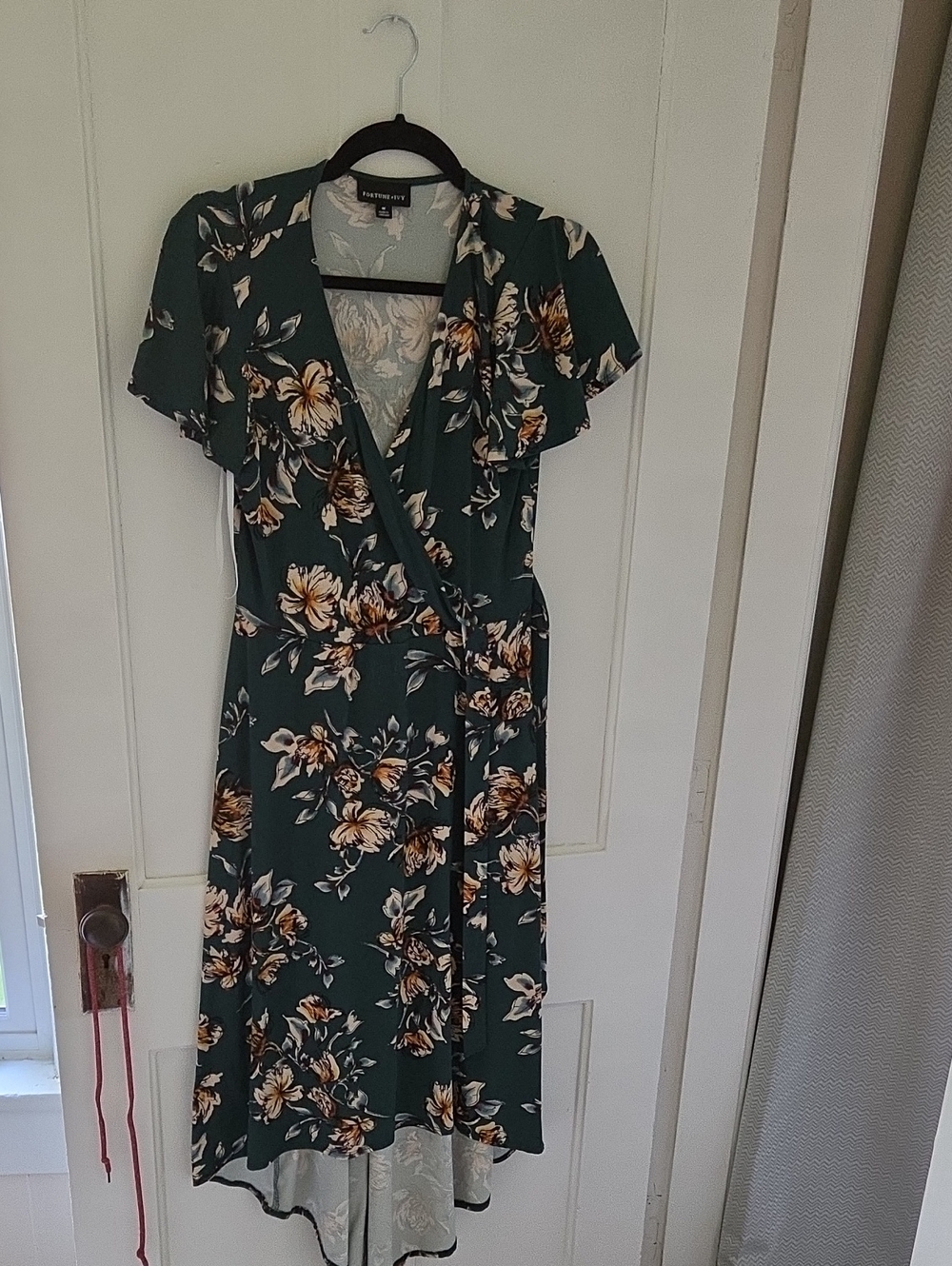 Floral Wrap High-Low Dress in Dark Green